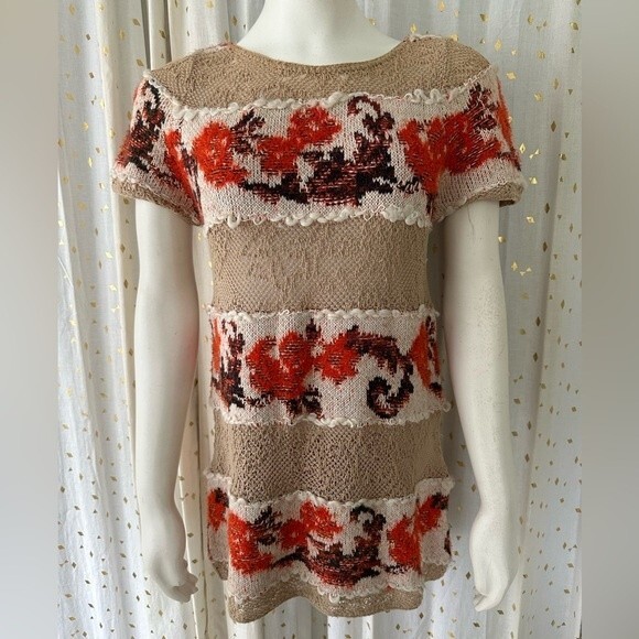Anthropologie Knitted & Knotted Banded Bouquets Alpaca Wool Cashmere Sweater S - Picture 4 of 7